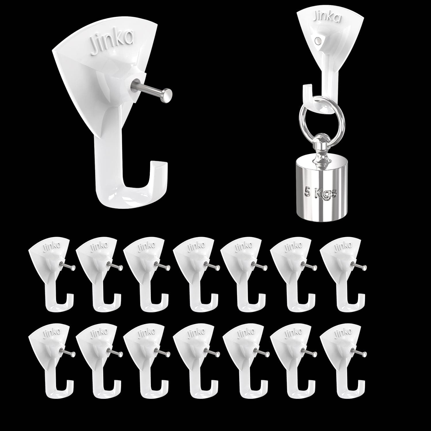Jinka Hooks (15 Pieces) Wall Hooks for Hanging Keys, Clothes, Utensils, Bags and Planters. Holds Upto 5kgs. Wall Hooks for Hanging Strong -15 Pieces Packet (Wall Hook).