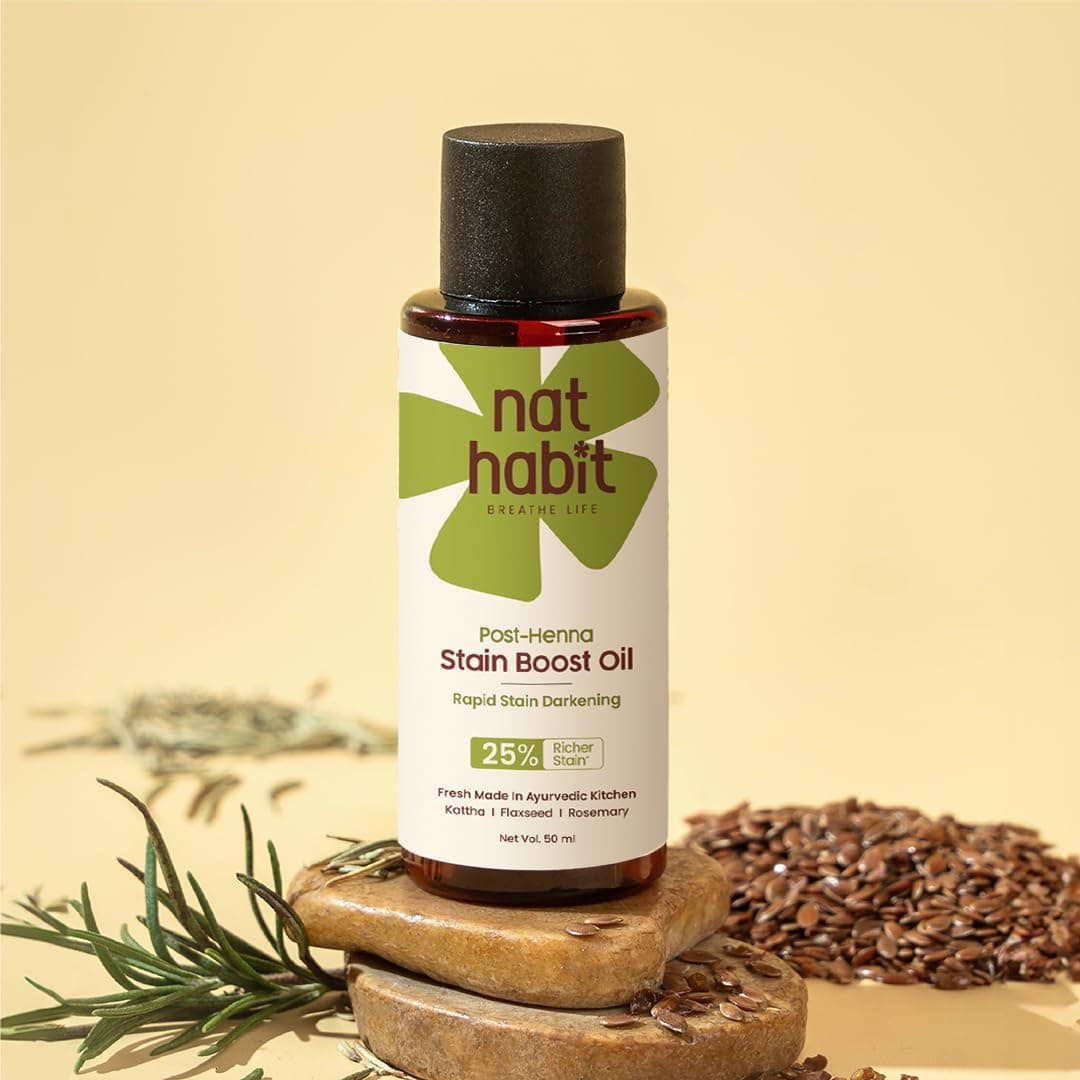 Nat Habit Post Henna Stain Boost Oil For Rapid Stain Darkening, Deep Nourishment Post Henna Application, Relieving Dryness & Leaving Hair Shiny & Dark Brown, 50ml