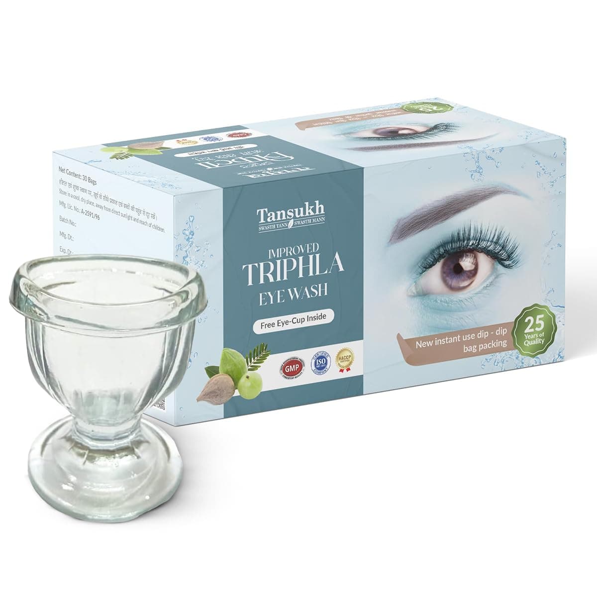 TANSUKH Improved Triphala Eye wash And Vizon Eye Drop Combo | With 30 Instant Dip Bags & Free Plastic Transparent Eye Wash Cup And Eye Drop For Tired Polluted Swelling Itching And Eye Irritation Herbal Remedy