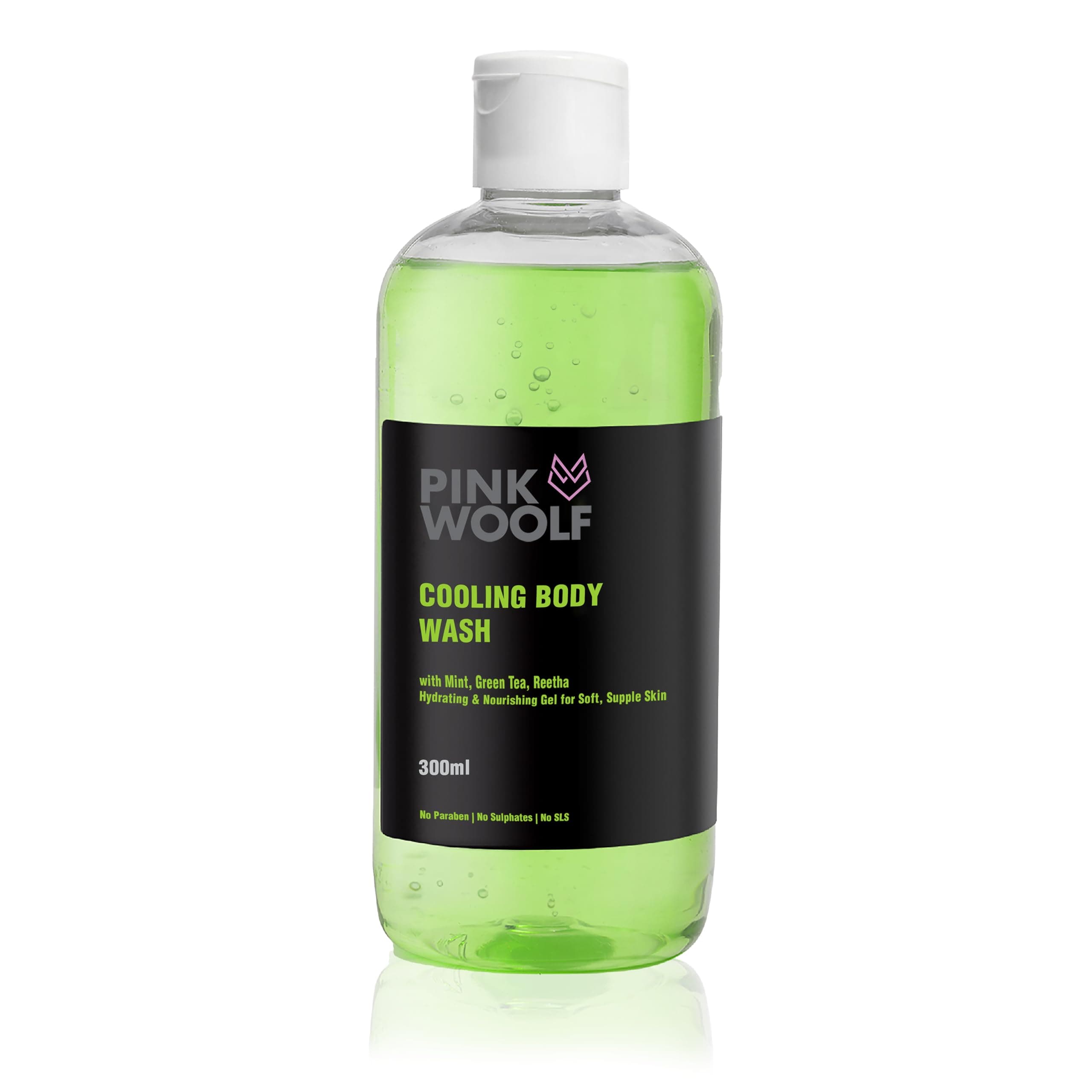 Pink Woolf Cooling Body Wash Gel, Green Tea And Mint For Hydrating & Nourishing Gel For Soft Skin, Paraben & Sulphate Free - 300ml (Pack Of 1)