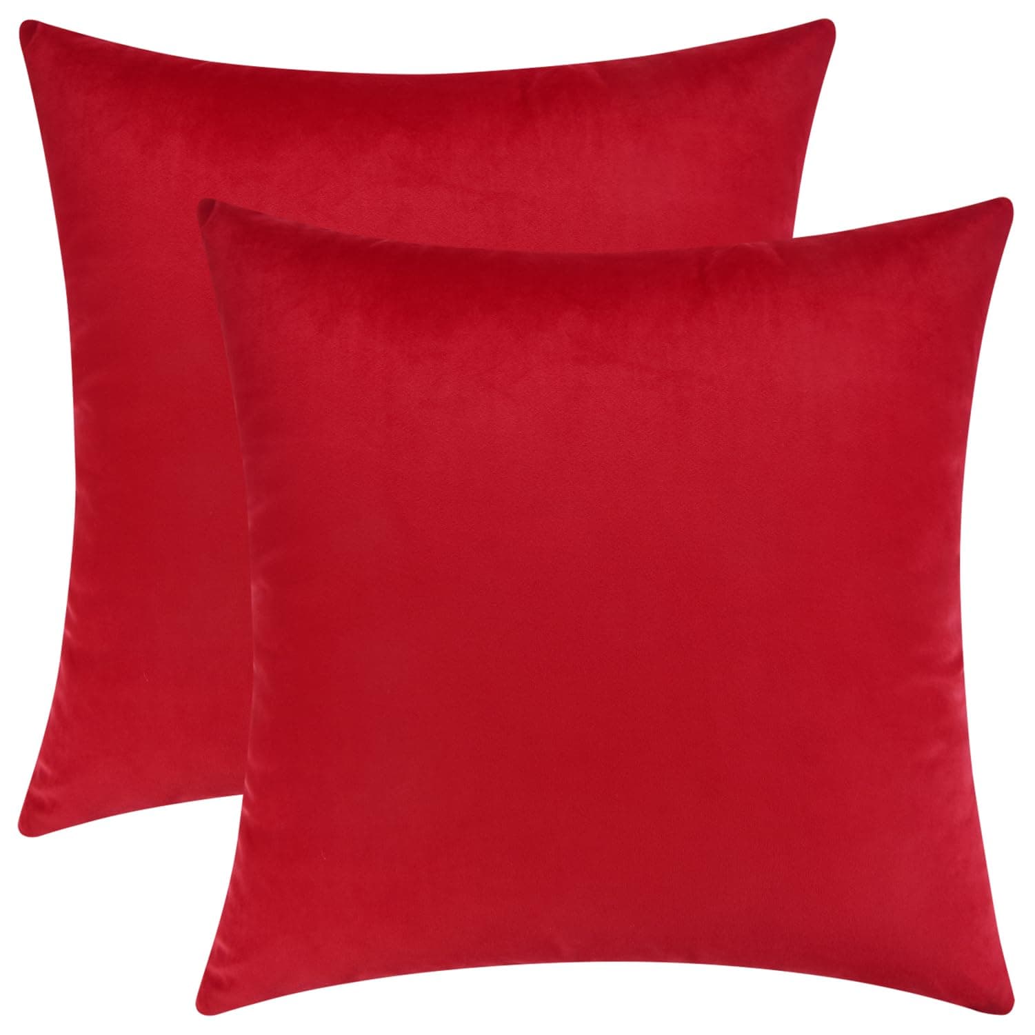 Mixhug Set of 2 Cozy Velvet Square Decorative Throw Pillow Covers for Couch and Bed, Red, 18 x 18 Inches