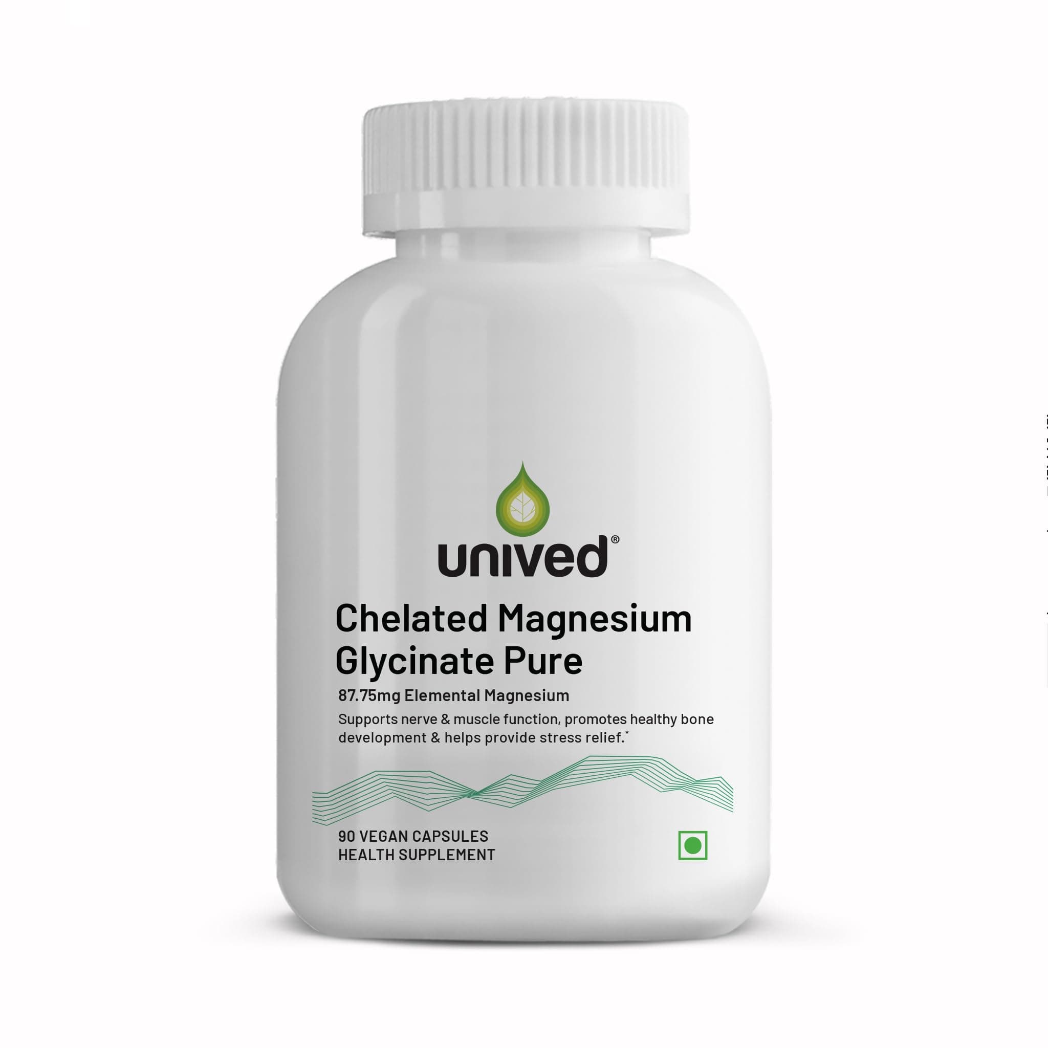 Unived Chelated Magnesium Glycinate Pure (non-buffered) | Fully Reacted Non-Buffered | High Absorption | Muscle Recovery, Sleep, Stress Support | Vegan | 90 Capsules