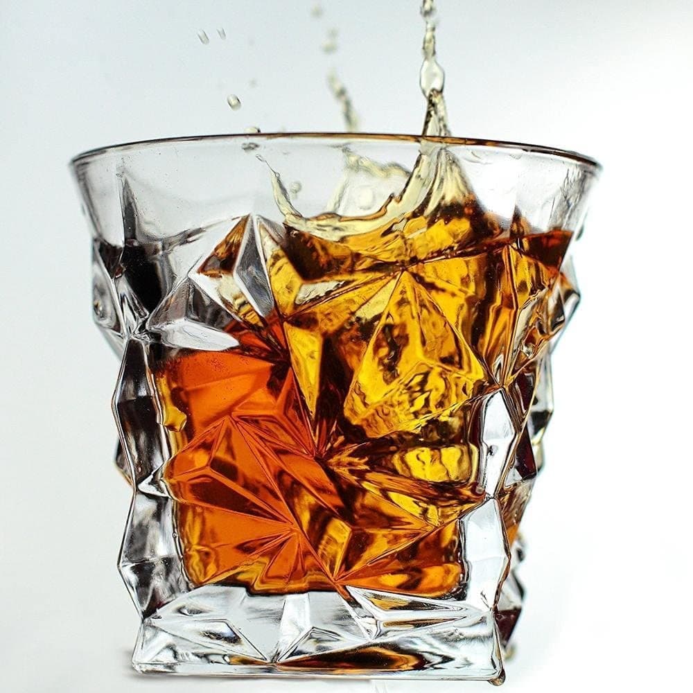 Diamond Whiskey Glasses - Set of 4 - by Vaci + 4 Drink Coasters, Ultra Clarity Crystal Scotch Glass, Malt or Bourbon, Glassware Gift Set