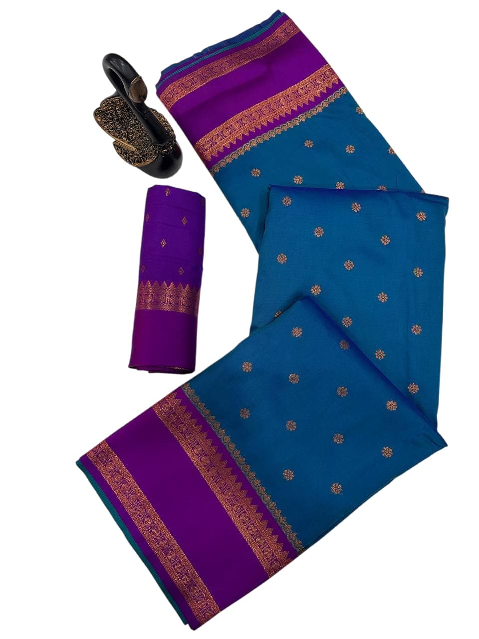 BRAHMAKHODAL Dharmavaram Pattu Paithani Saree Pure Silk Zari Weaving Floral Border Rich Pallu With Blouse Piece