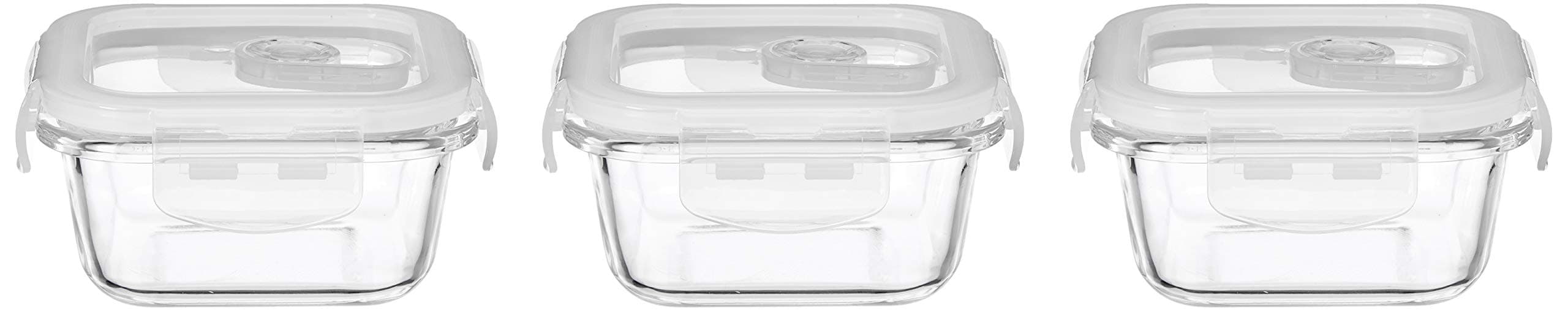 Amazon Brand - Solimo Airtight Borosilicate Glass Container Set (Transparent,3 Pieces, 350 ml)