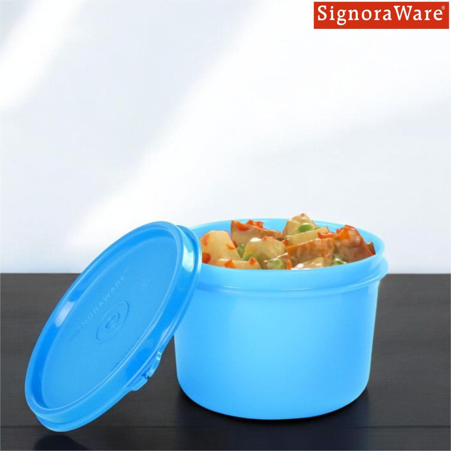 Signoraware Executive BPA Free Plastic Round Container | Microwave & Freezer Safe | Airtight & Leakproof | Best for storing Fruits, snacks & Leftovers | Perfect for on-the-Go Meal (450ml | TBlue)
