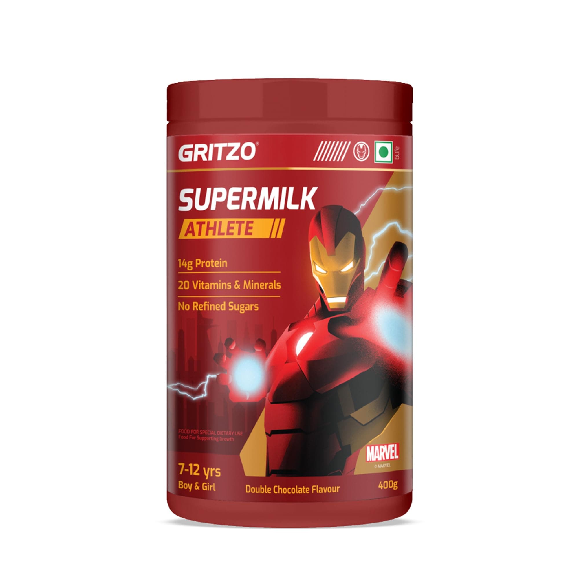 Gritzo SuperMilk Athlete Iron Man (7-12y Kids), Double Chocolate, 400g