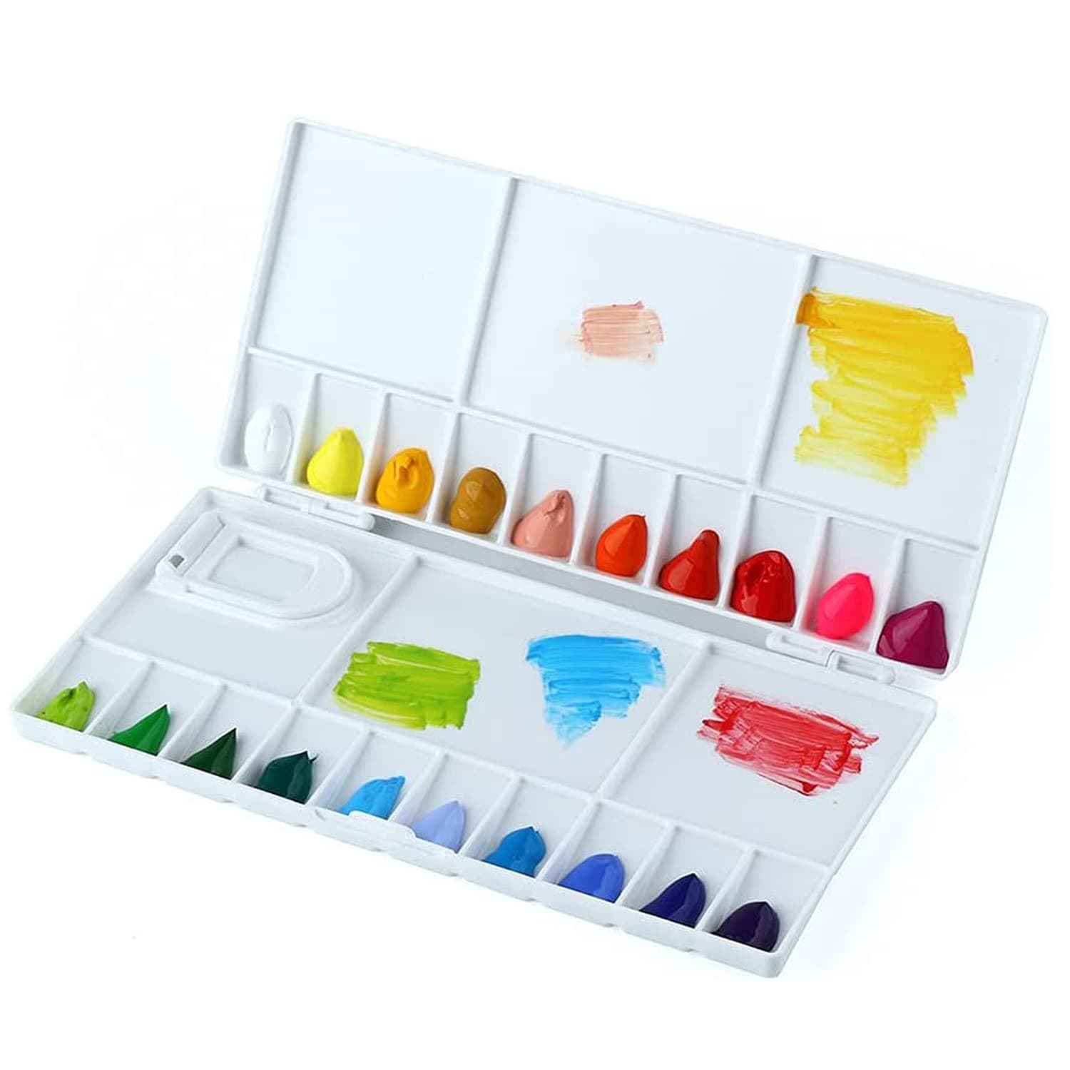 Jasol Color Mixing Plate Portable White Watercolor Paint Palette Case Folding Palette Box 20 Wells for Watercolor Gouache Acrylic and Oil Paint with 5 Mixing Area Pack of 1
