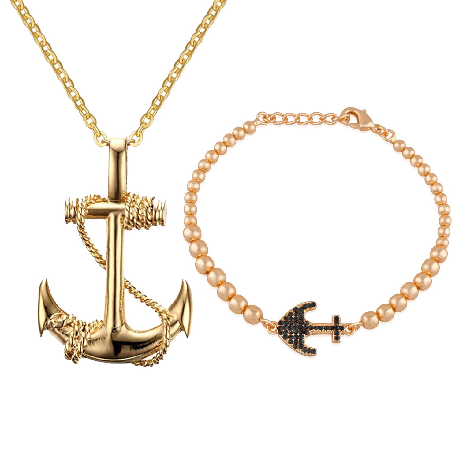 Mahi Combo of Black Crystal Alloy Anchor Bracelet and Pendant for Women