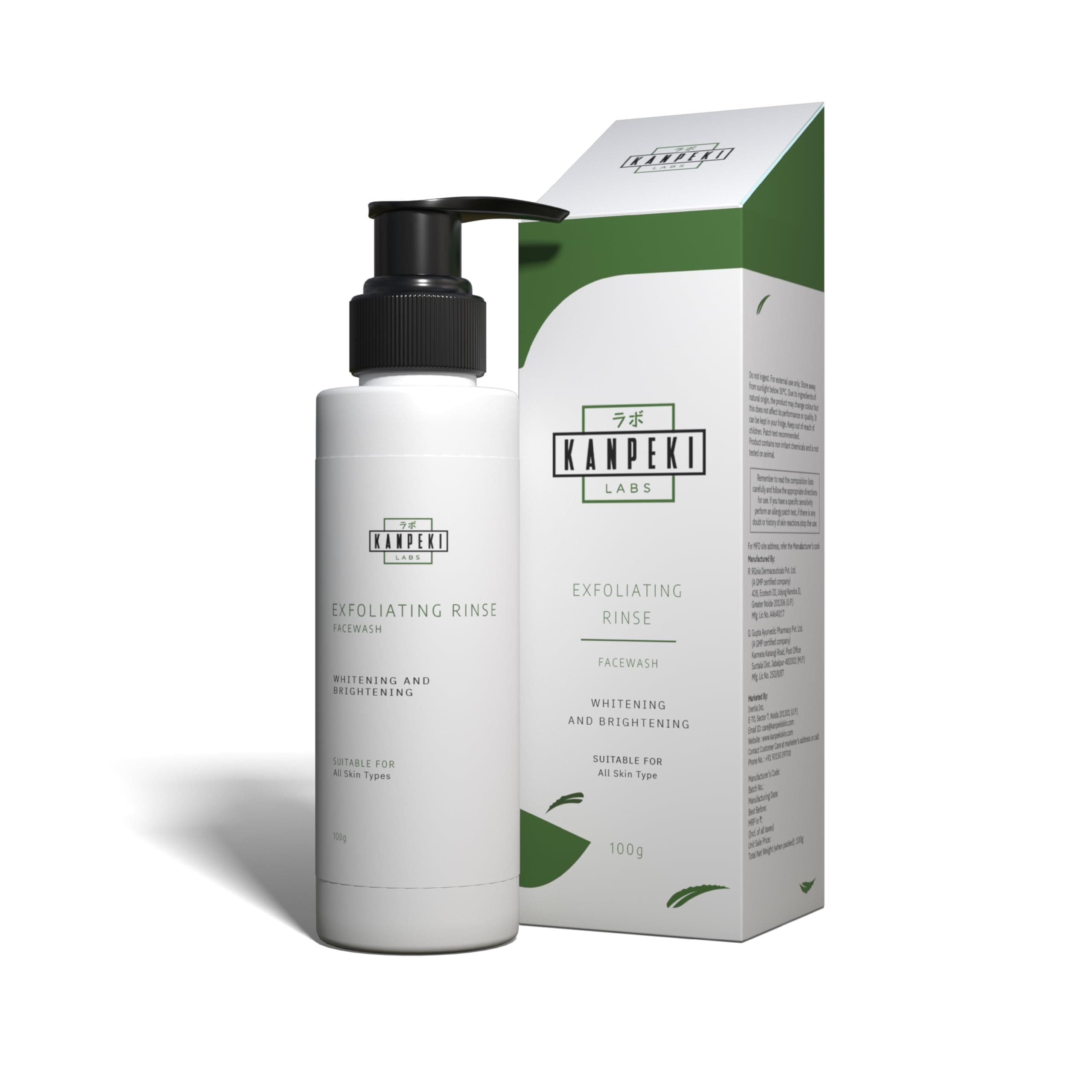 Kanpeki Labs Exfoliating Rinse Face Wash for Whitening Skin | AHA BHA Gel Cleanser with Neem & Basil | Suitable for All Skin Type, 100g