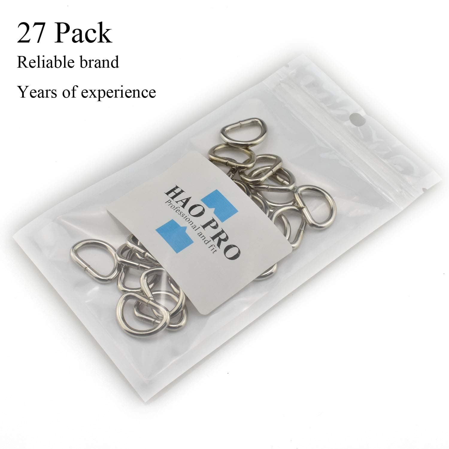 HAO PRO Extra Thick 3mm Welded Strong D Shape Rings D Ring Metal Heavy Duty Silver 0.62 Inside Width 27 Pack for Dog Collars Harnesses Fabric Paracord DIY Strap Webbing Craft Smooth Rust Proof