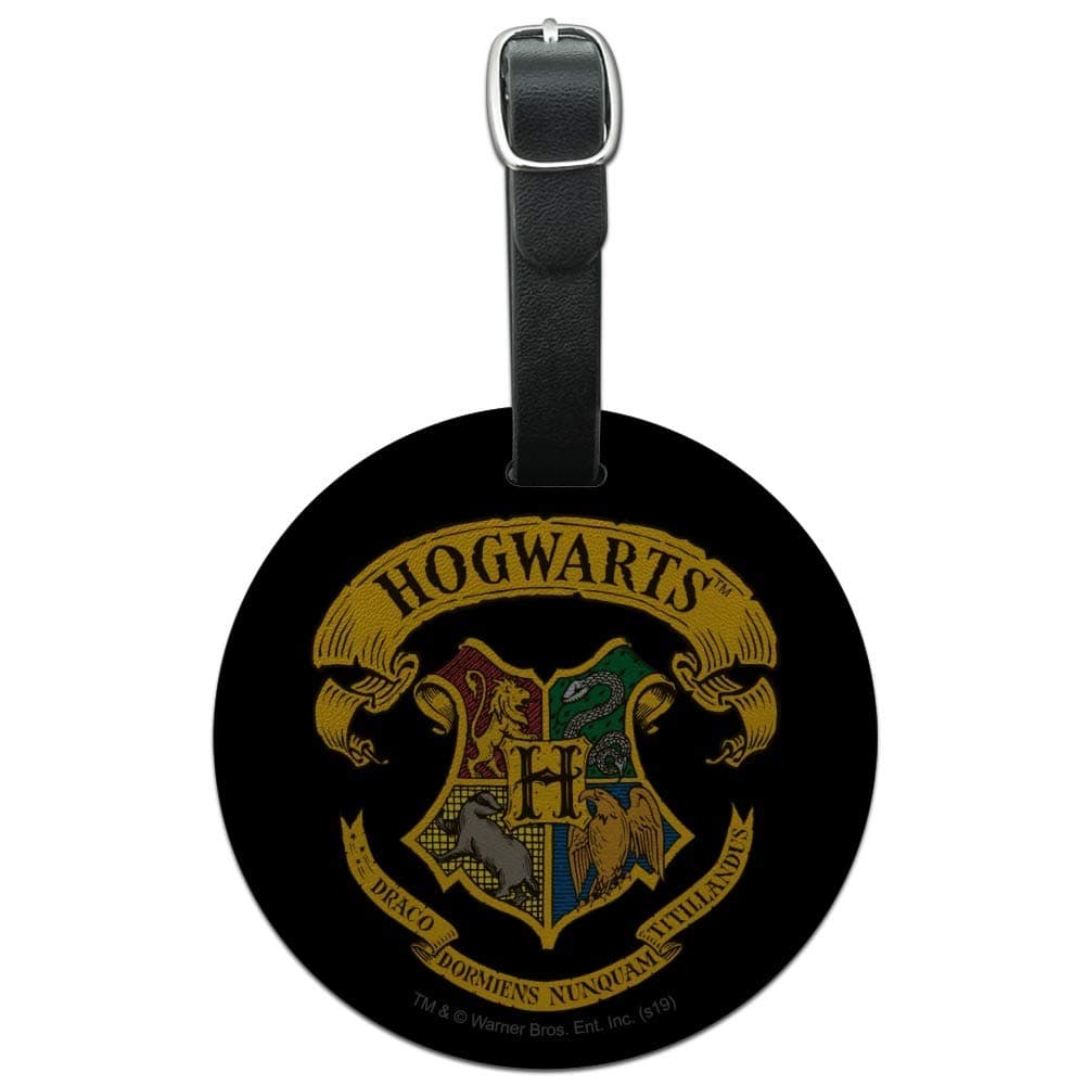 GRAPHICS & MORE Harry Potter Ilustrated Hogwart's Crest Round Leather Luggage Card ID Tag, 1 Label