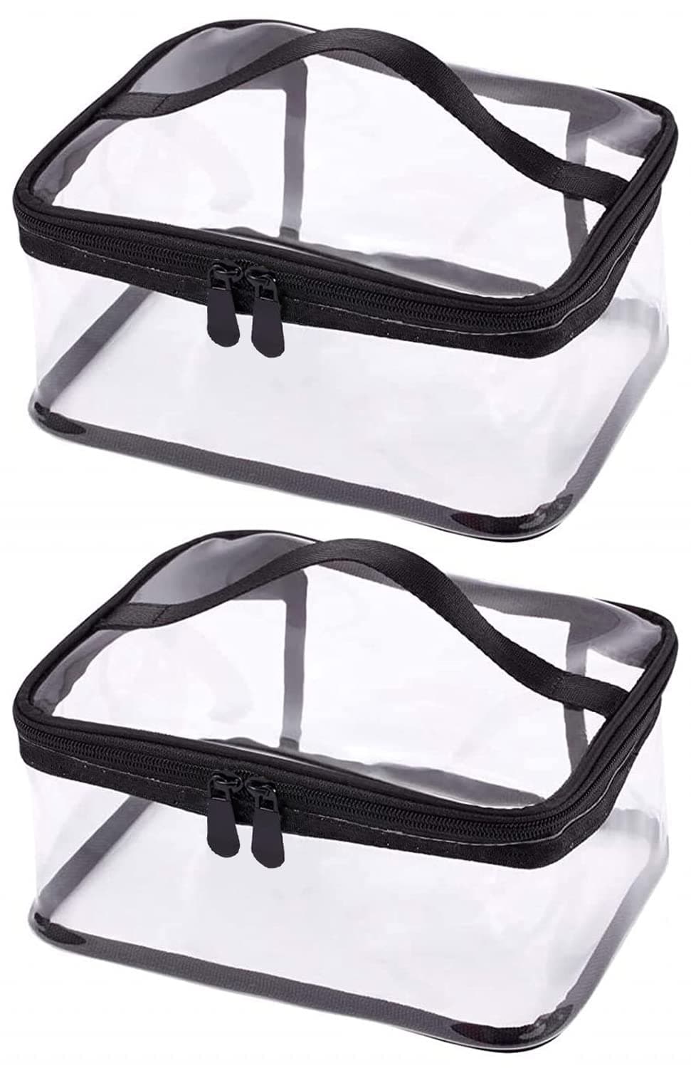 LOUISE MAELYS 2 Pieces Portable Clear Makeup Bag Zipper Waterproof Transparent Travel Storage Pouch Cosmetic Toiletry Bag With Handle Large