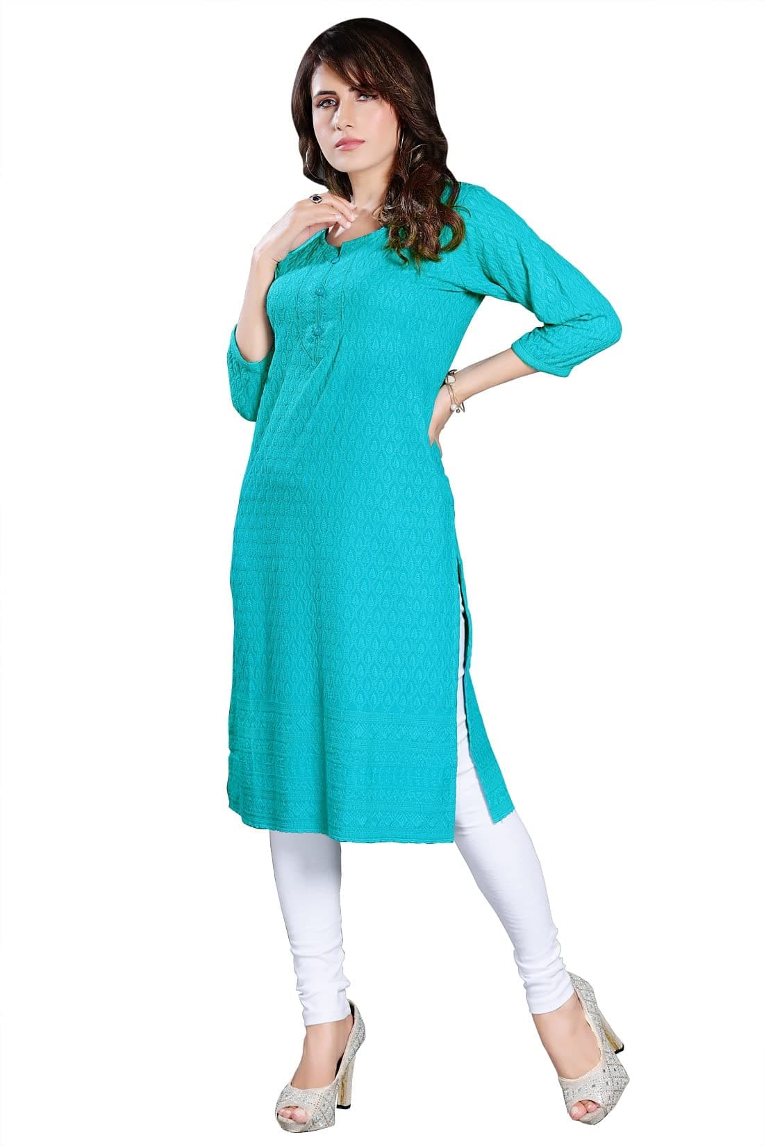 DREAM & DZIRE rama Chikankari Kurti for Women of Cotton in Plus Size & Small Size (8XL).