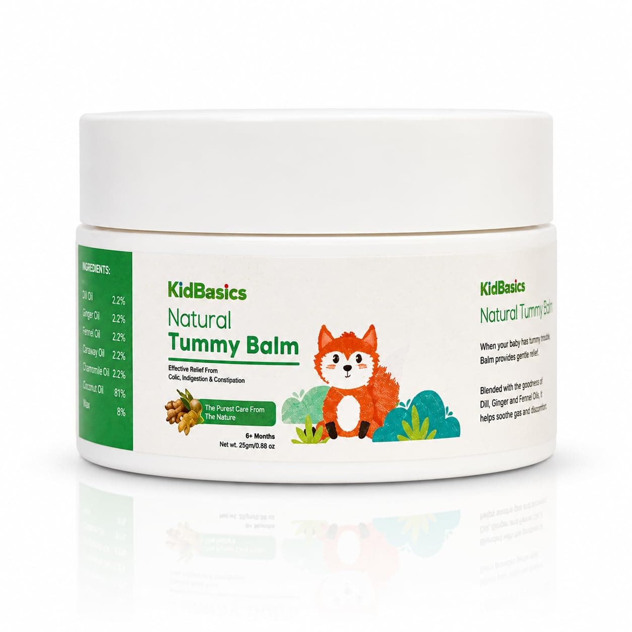 KIDBASICS Baby Tummy Balm for Colic & Gas Relief-25g | Natural Colic Relief Balm for Babies | Hing, Saunf & Ginger | Soothes Stomach Discomfort | Safe for Newborn & Kids