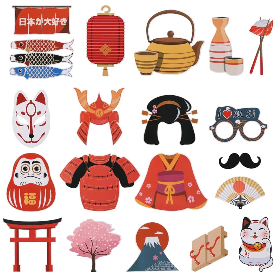 PRETYZOOM 20pcs Japanese Tea Party Photo Booth Props Japanese Cuisine Sushi Restaurant Decoration Japanese Banquet Dancing Party Photo Props