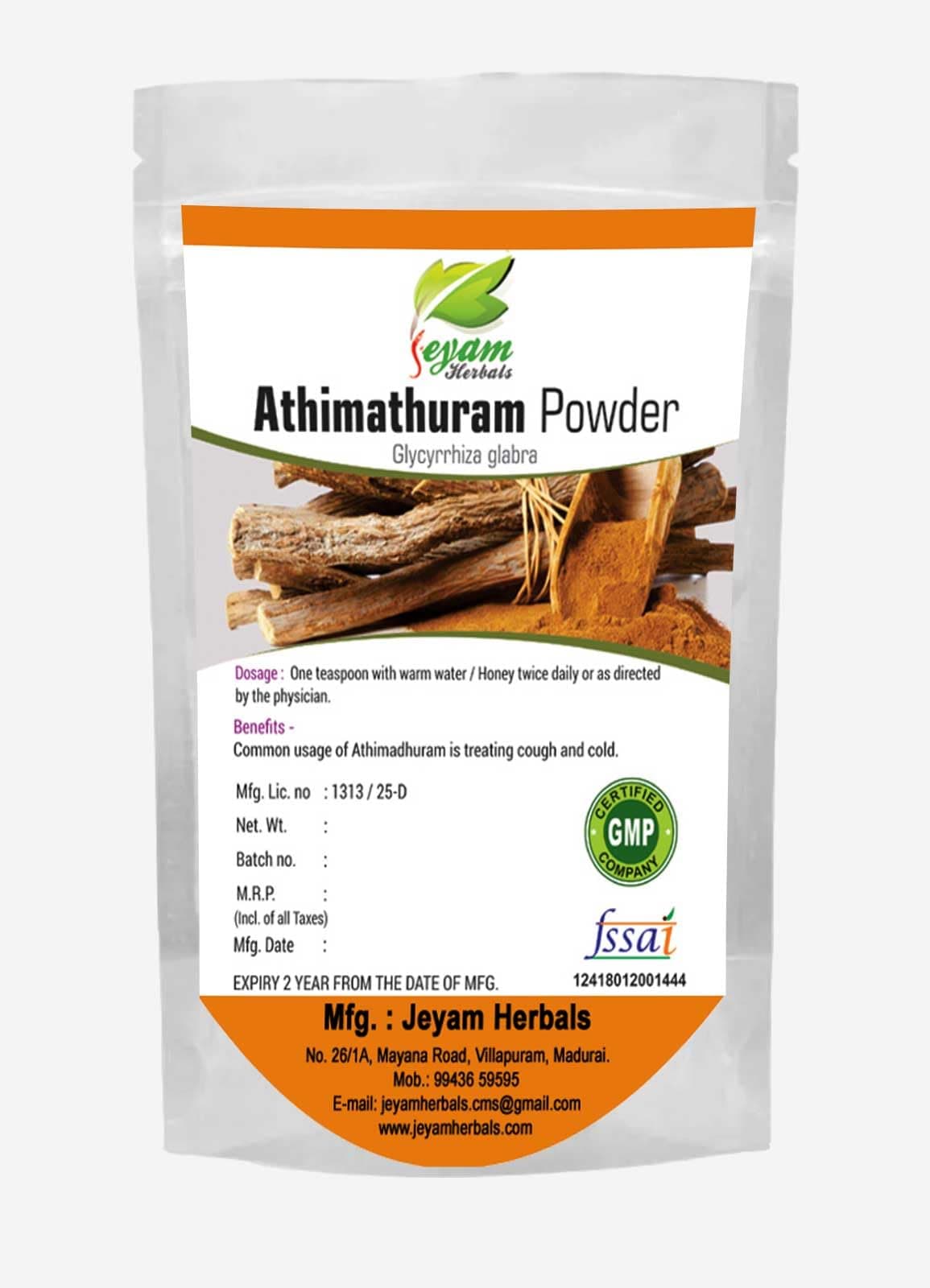 JEYAM HERBALS Athimathuram powder | Mulethi | Yashtimadhu | Licorice powder | Glycyrrhiza Glabra | Irattimadhuram | Jethimadhu | 100 GM
