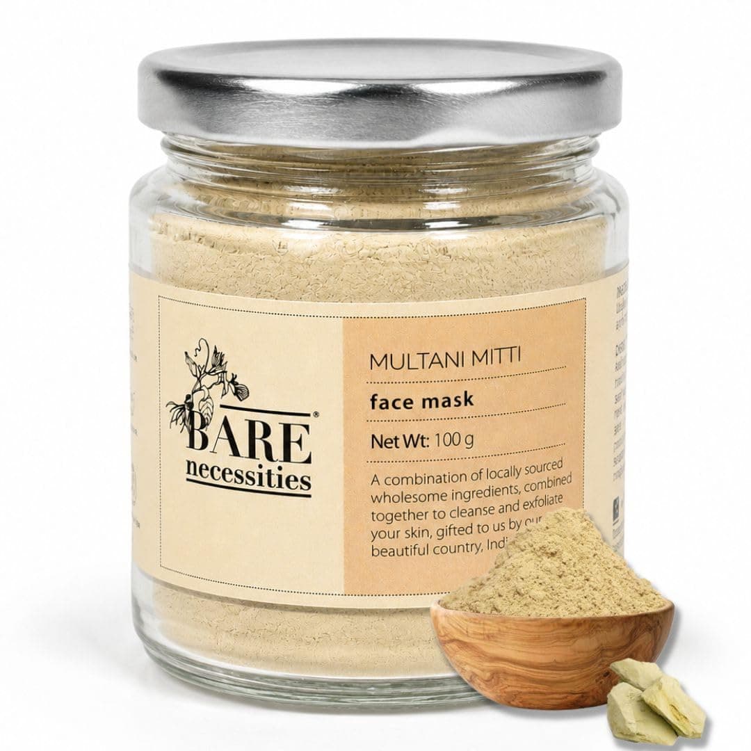 Bare Necessities Organic Multani Mitti Powder for Face & Hair, Pure Fuller's Earth Clay Face Pack, Detan Face Mask, Tan Removal, Pore Cleansing, Natural Ubtan for All Skin Types - 100g
