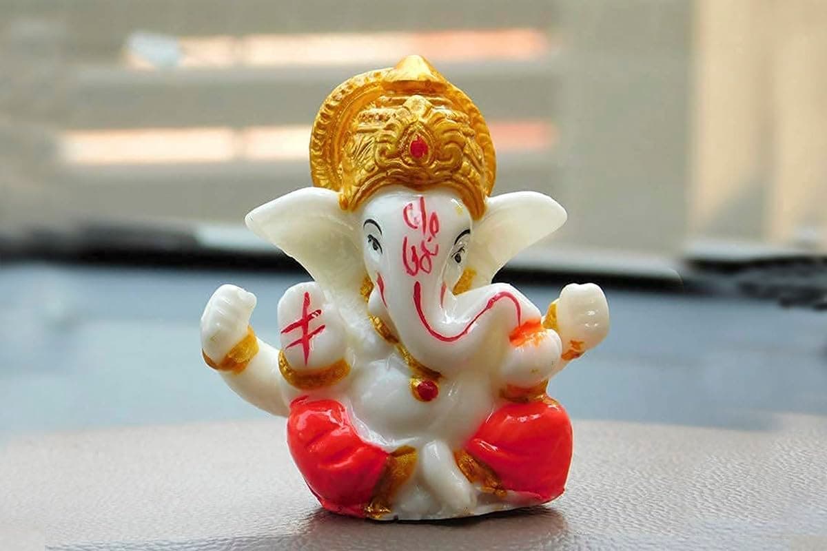 NRSON® Ganesha Idol for Car Dashboard, Polyresin Meditating Lord Ganesha Idols for Home Decor, Car Dashboard, Temple 2.3 x 2.3 x 3 cm, Multicolour