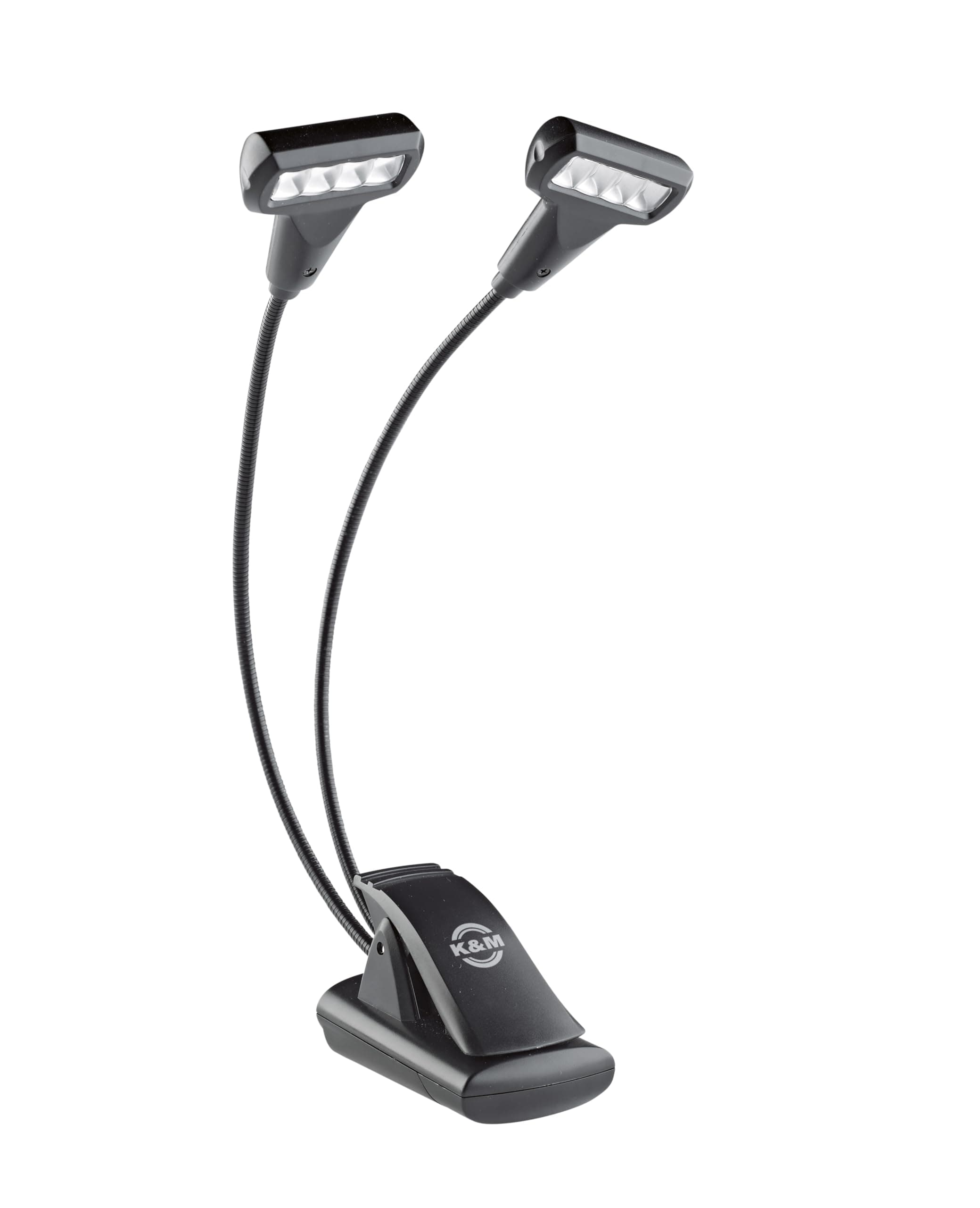 K&M KÃƒ¶nig & Meyer 12273.000.55 Music Stand Light | Double T-Model 4 LED FlexLight | Adjustable Clip to Stand/Table/Trays/Books | Portable | 2 Lamps | Batteries Incl. | German Made | Black