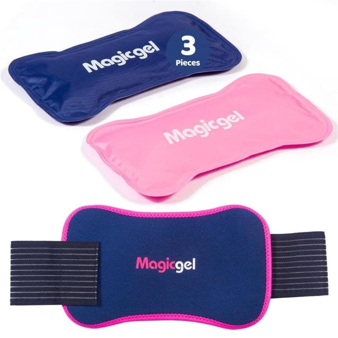 2 x Ice Packs for Sports Injuries with Adjustable Wrap-Around Strap | Flexible Ice Pack Set for Muscle Pain, Sciatica Relief and More | Reusable Cold Compress Kit with Hot and Cold Packs (Magic Gel)