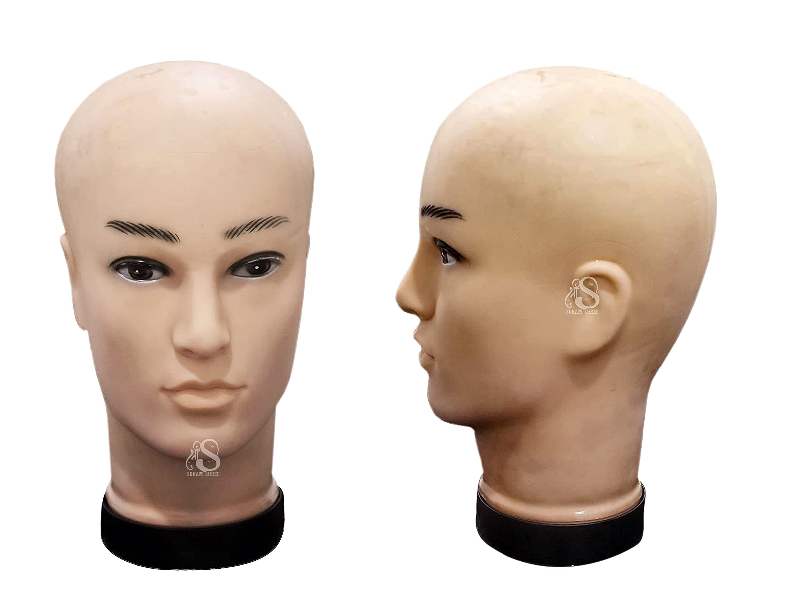 SOHAM SHREE ® : MALE Head Mannequin - Men Head Dummy - Display Stand Hair Wig - Cap - Face for Sunglasses - Eye Glasses Holder - Hat Display Model Stand - 11 Inch Size (Skin Color)