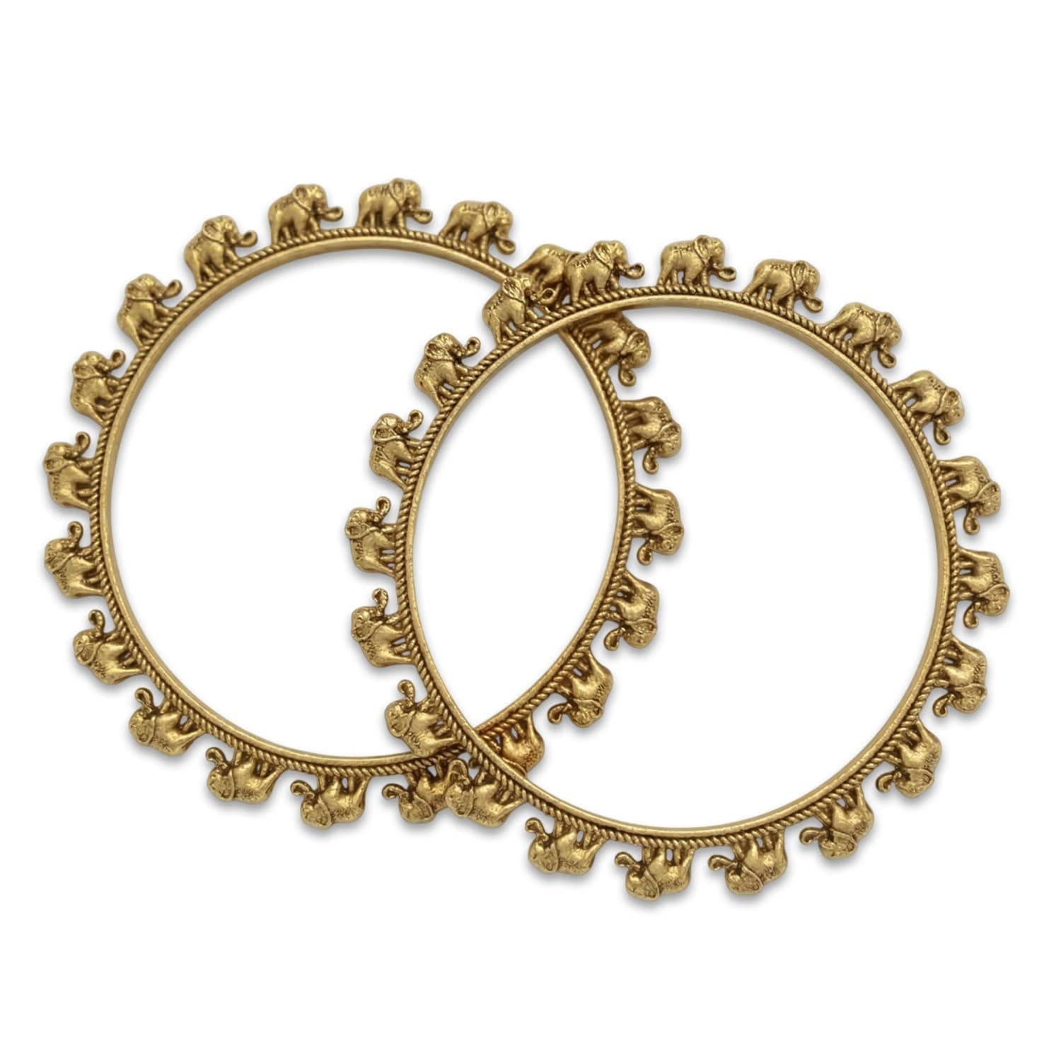 VAMA FASHIONS Gold Oxidised Elephant Metal Bangles Kada Bracelets Statement Banjara Boho Chic antique Jewellery for Girls & Women Size - 2.6 - (1 Pair)