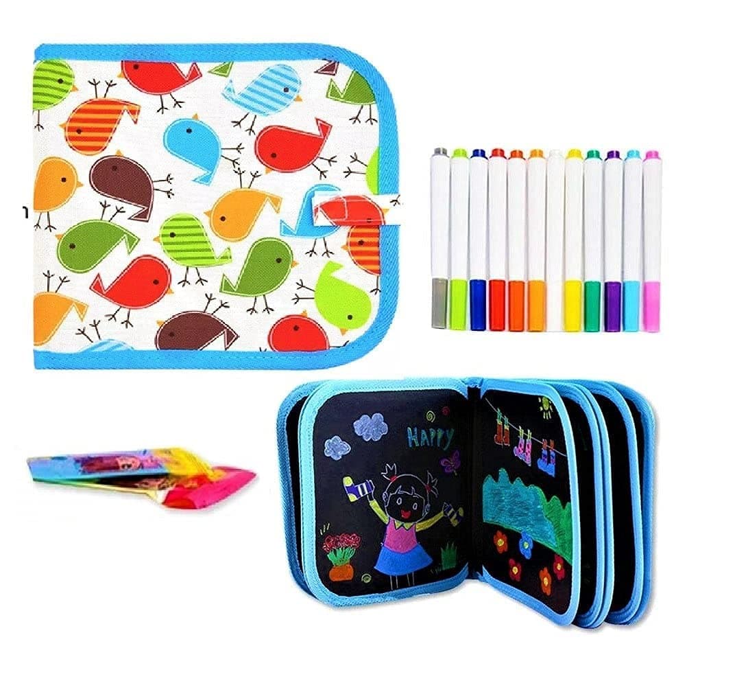 FunBlast Erasable Doodle Slate Painting Kit for Kids Drawing Book with Wet Wipes & Colors for Kids, Colouring Doodle Slate for Boys & Girls(Color and Design May Vary)