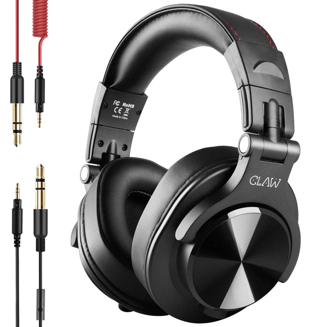 CLAW SM50 PRO Professional Studio Monitoring DJ Wired Headphone with Protein Leather Cushions | 2 Detachable Cables (2.8m Coiled & 1.2m Straight Cable with Mic and in Line Control) Black