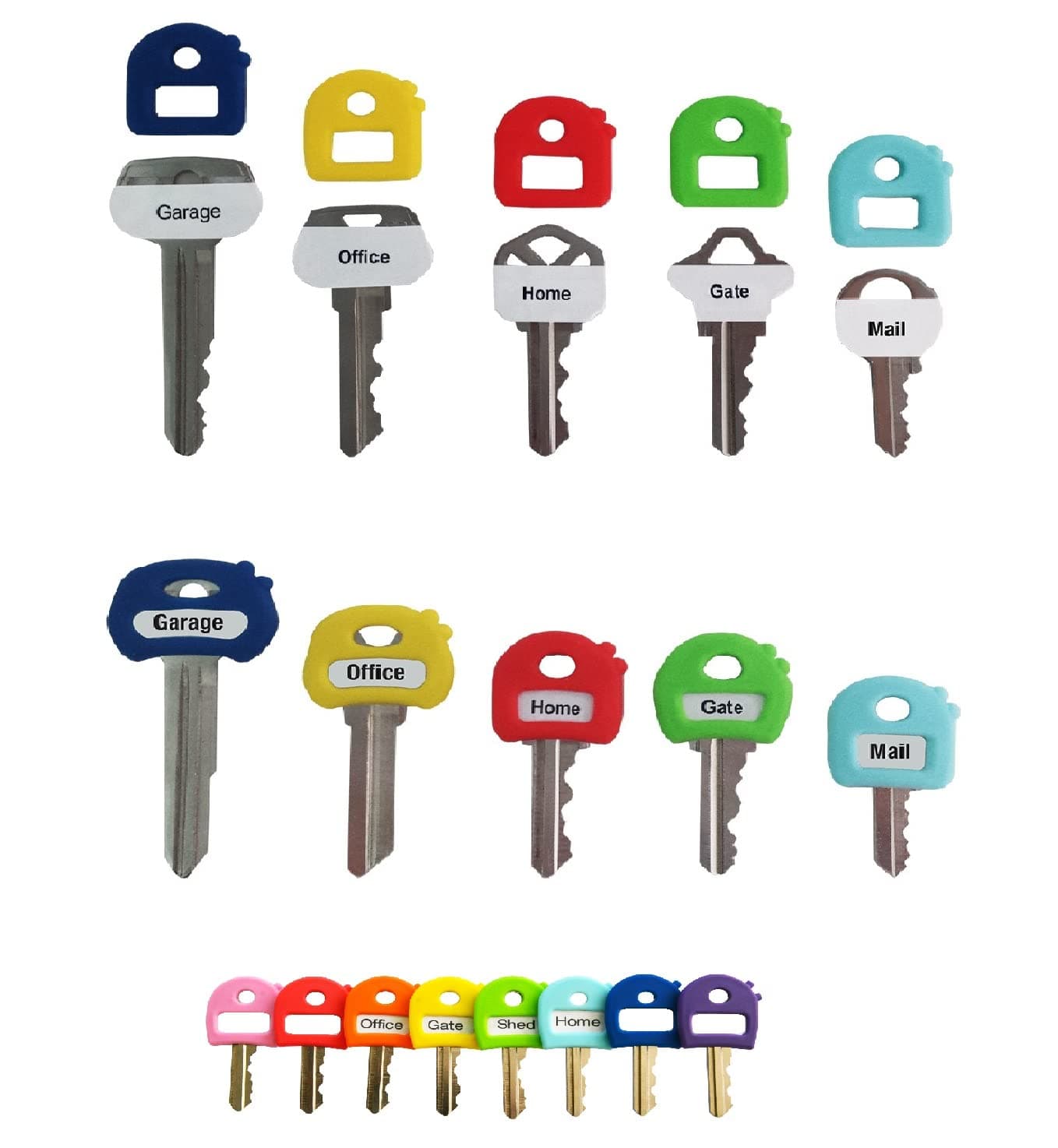 Two-In-One Flexible Key Cap & Tag with sticky ID tag that identifies your key. Label directly onto the head of the key.
