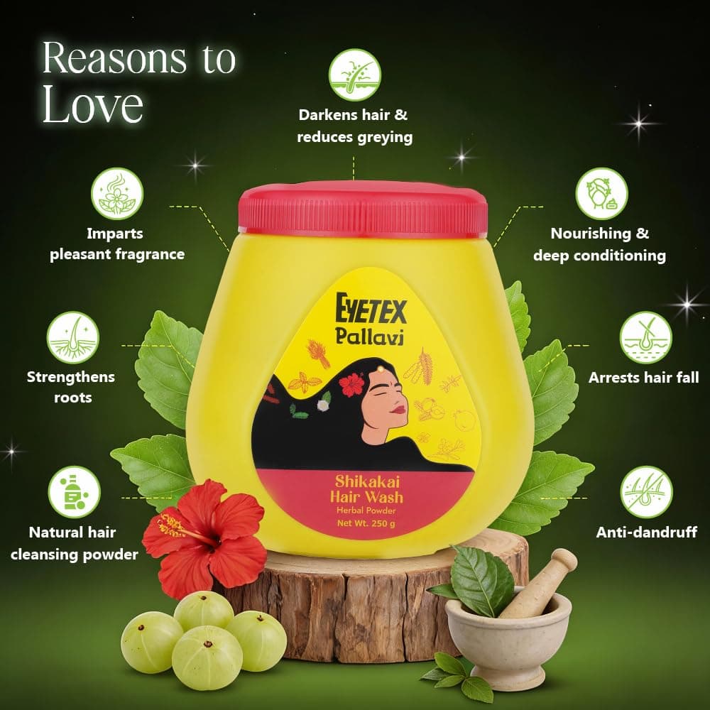 Eyetex Pallavi Herbal Hair Wash Powder | 250g | Natural Hair Cleanser for Women & Men | With Shikakai, Amla, Bhringraj & Hibiscus | Deep Conditioning & Scalp Cleansing | Ayurvedic Hair Care Powder