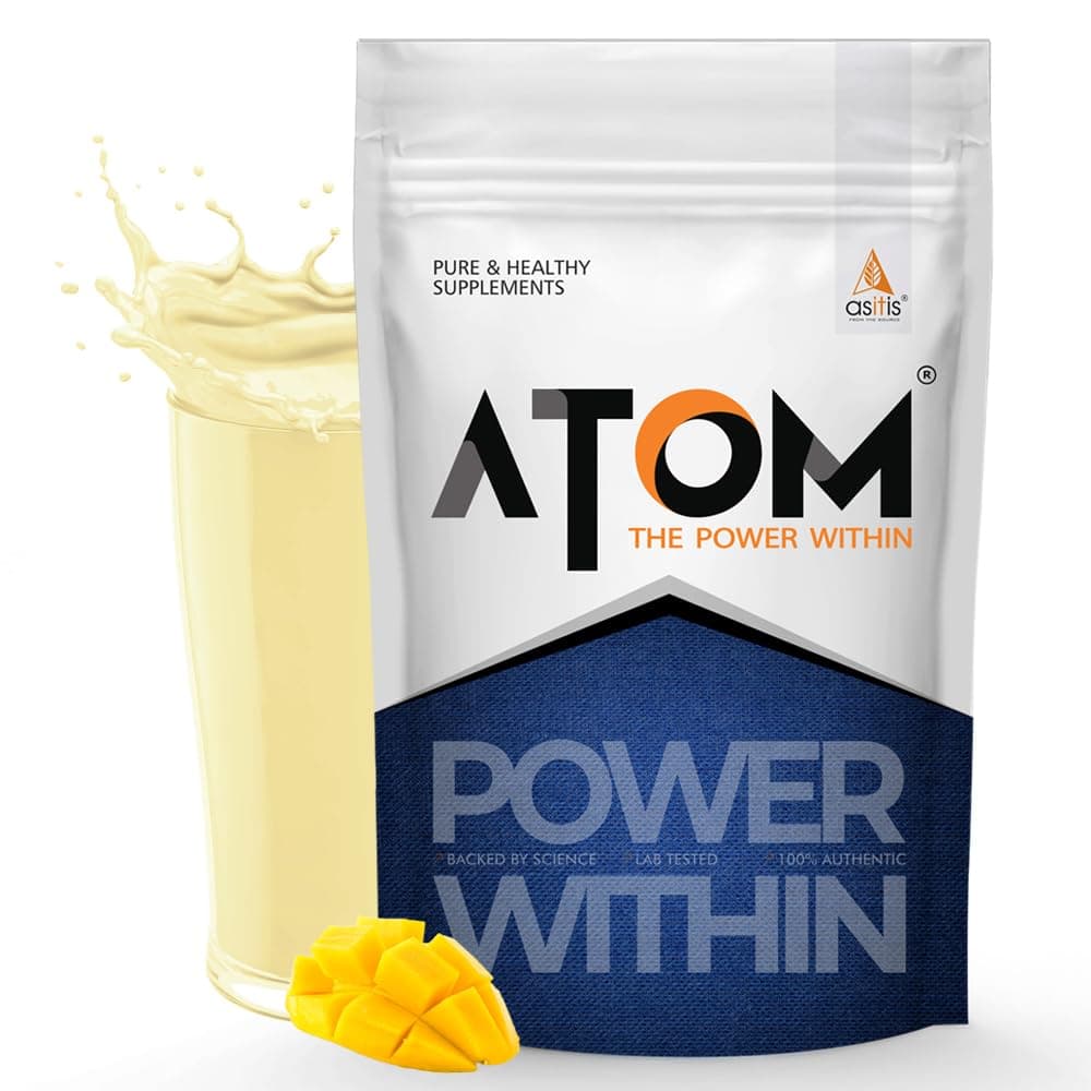 AS-IT-IS ATOM PWR Mass Gainer 1 Kg | Pack of 13 servings | 5:1 Carb-Protein Ratio | Powered with BCAA, L-Glutamine, Tribulus, Ashwagandha | Mango fusion flavor