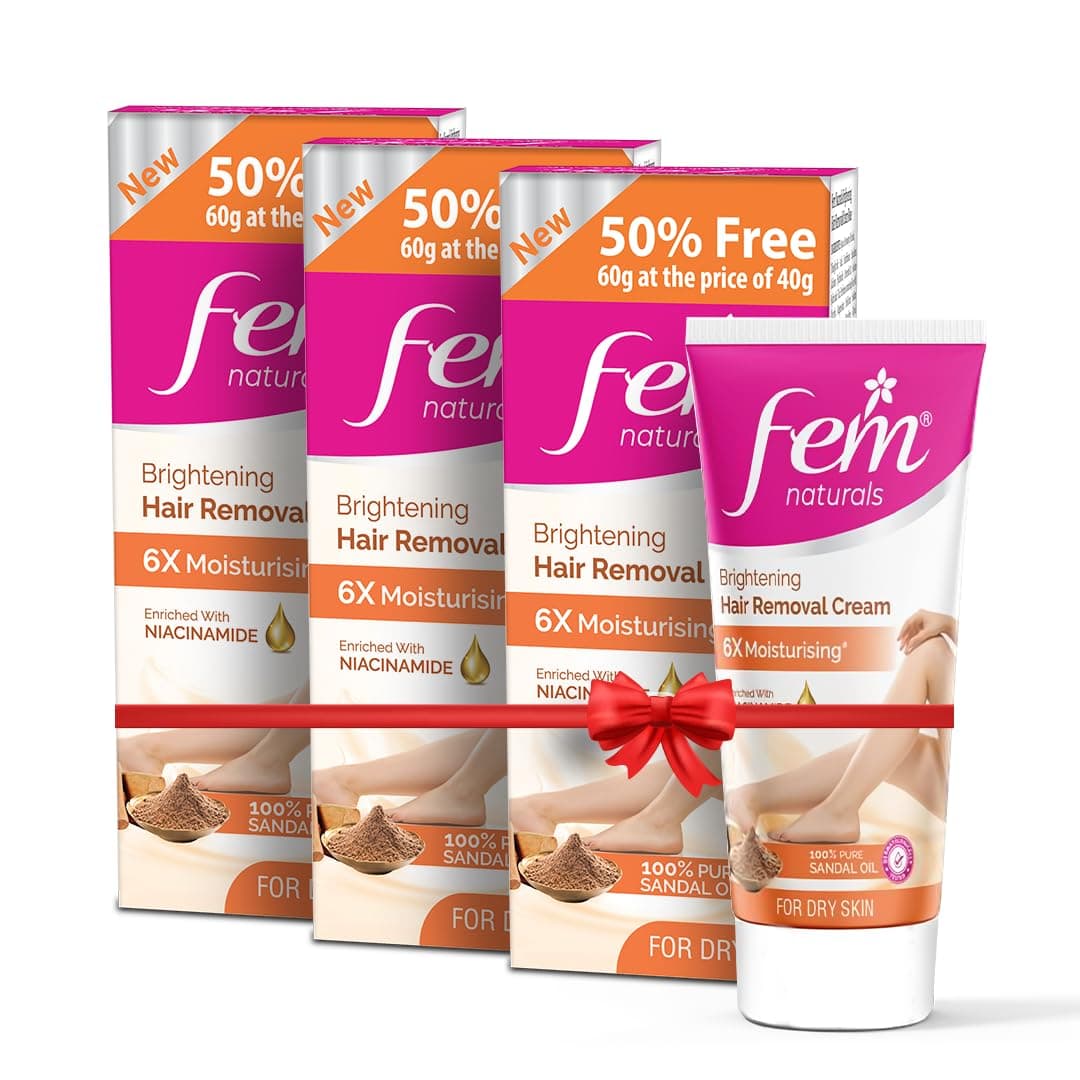 Fem Fairness Naturals Sandal Hair Removal Cream - 180g (120g + 60g Free) | For Dry skin