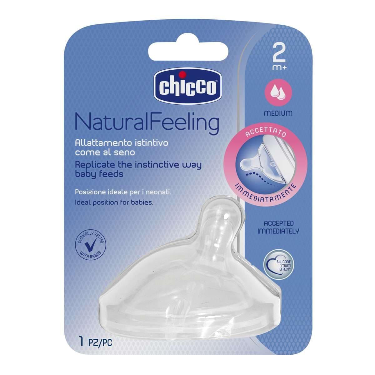 Chicco Natural Feeling Teat with Anti-Colic Effect, Nipple For Wide Neck Feeding Bottles, Medium Flow, For Babies & Toddlers 2m+