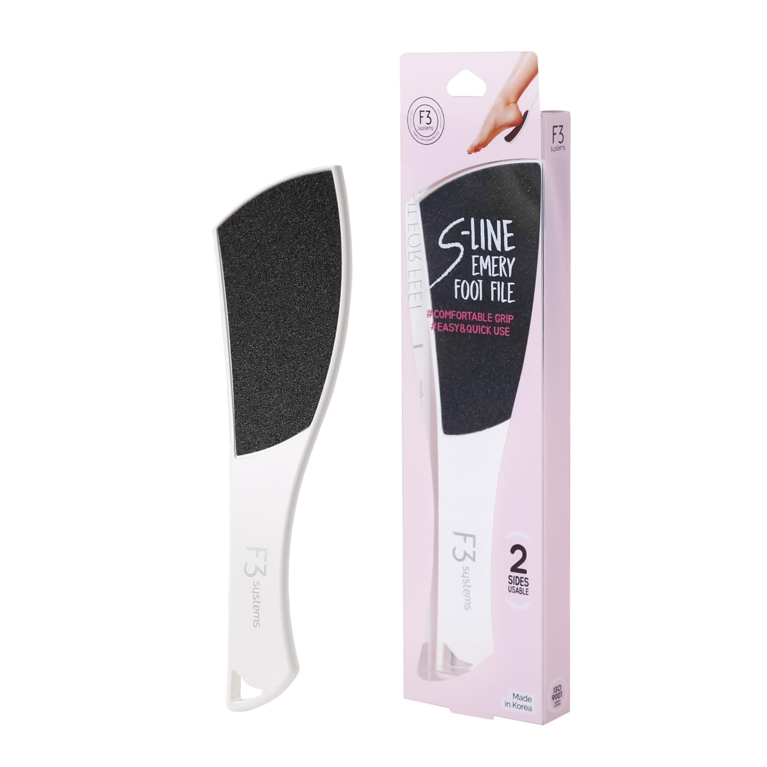 F3 Systems S-Line Emery Foot file, Double-Sided Pedicure Tool, Effective for Cracked Heel, Ergonomic Design for Easy Grip
