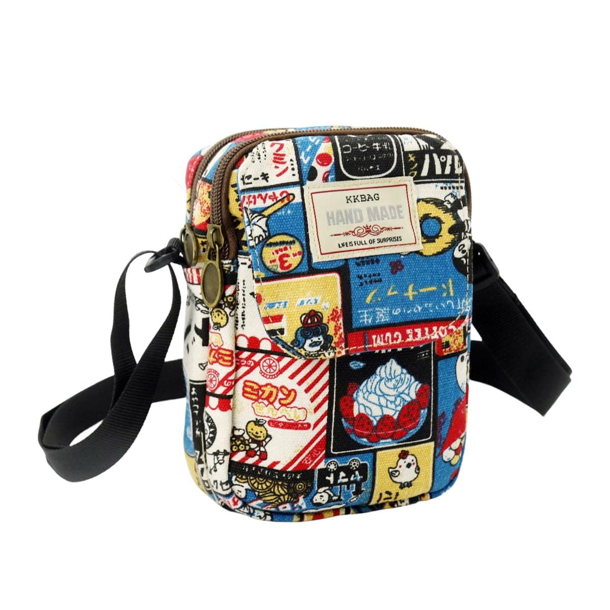 PALAY Canvas Mobile Sling Bag Cartoon Print Multi Pocket Crossbody