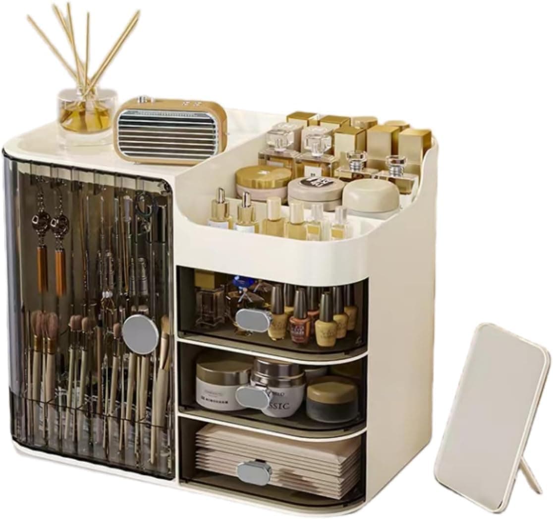 Boniry Makeup Organizer Box | 4 Compartment For Cosmetic Organizer | Quality Storage Box And Organiser | Makeup Organizer Stand For Woman (Cream - Transparent)