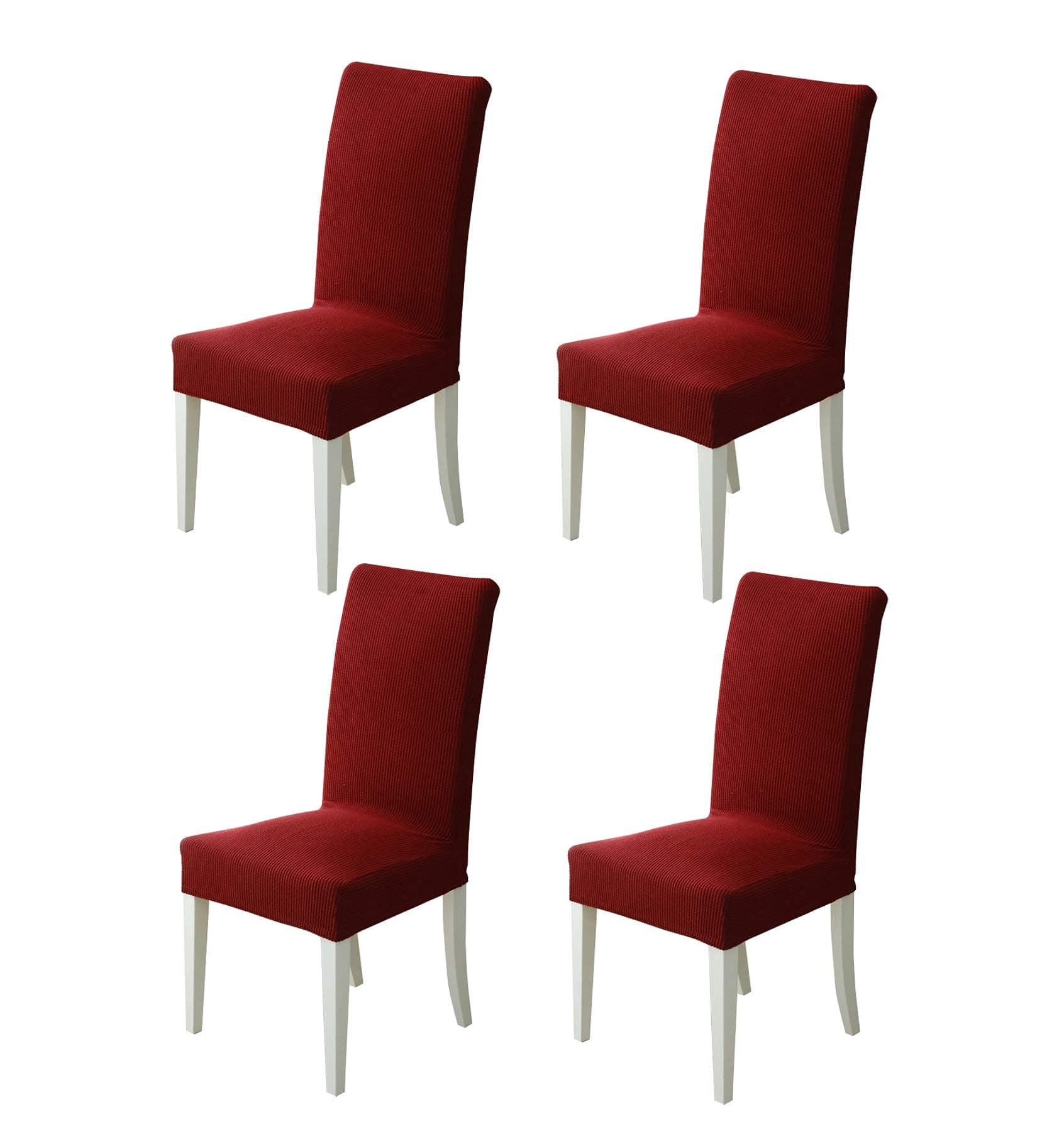 House of Quirk Jacquard Spandex Stretch Plain Chair Cover Stretch Removable Washable Short Dining Chair Cover Protector Seat Slipcover (Maroon, Pack of 4)