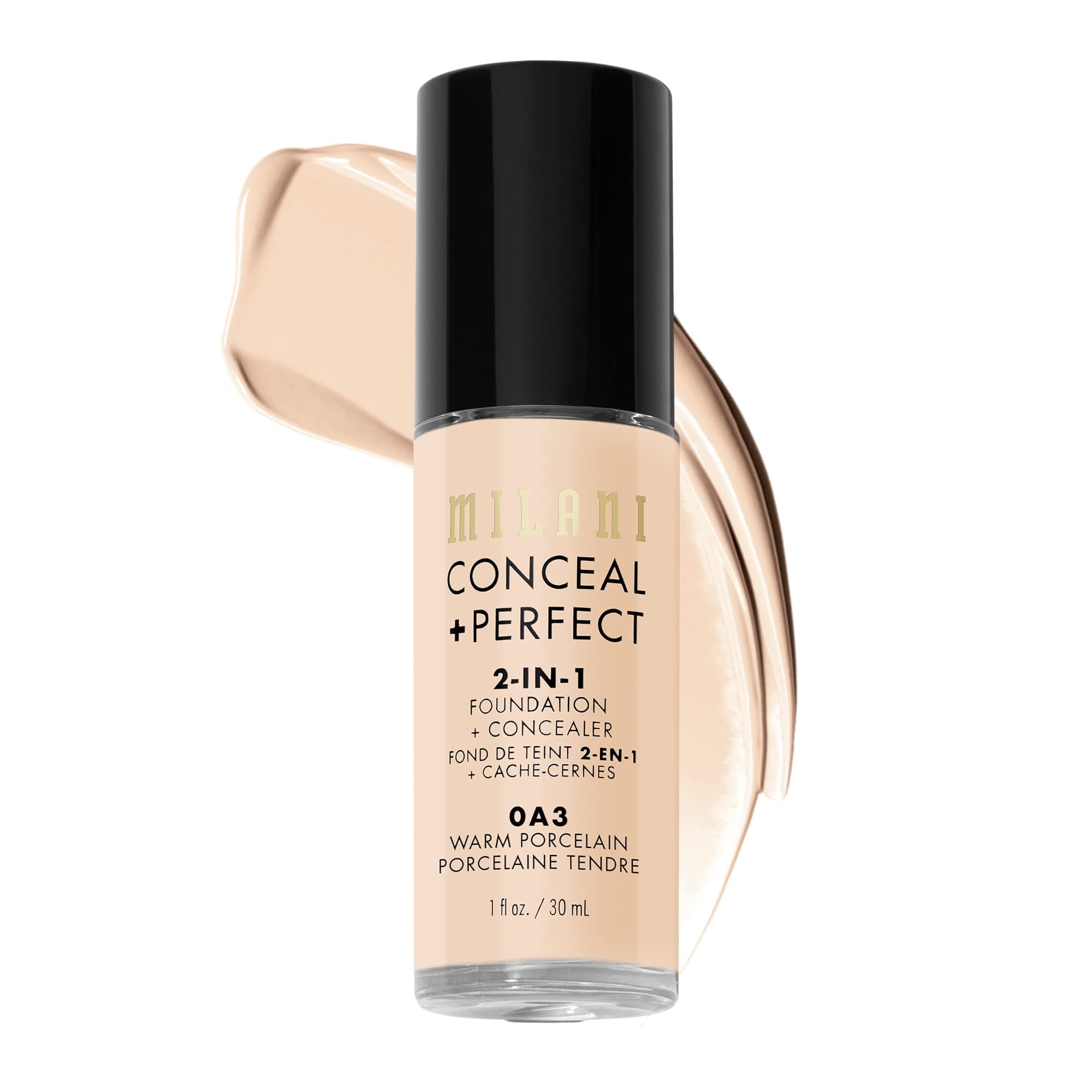 Milani Full Coverage Conceal + Perfect 2-In-1 Natural Finish Cruelty-Free Liquid Foundation + Concealer Blemishes & Skin Discoloration (Warm Porcelain, 1 Fl. Oz.) Natural Finish, Dry