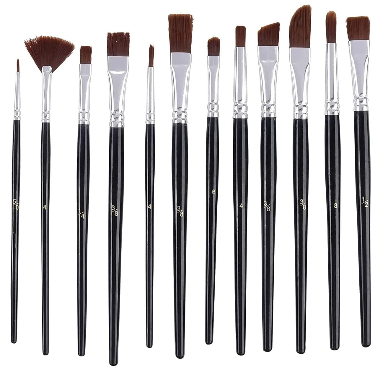 Art Asia Synthetic Hair Mix Paint Brush Set of 12 pc for Watercolor and Acrylic Painting