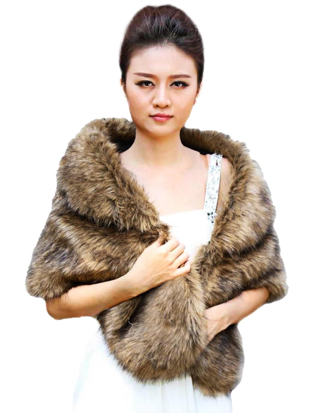 Nero Women's Bridal Wedding Wrap, Faux Fur Shawl for Women, Fur Stole