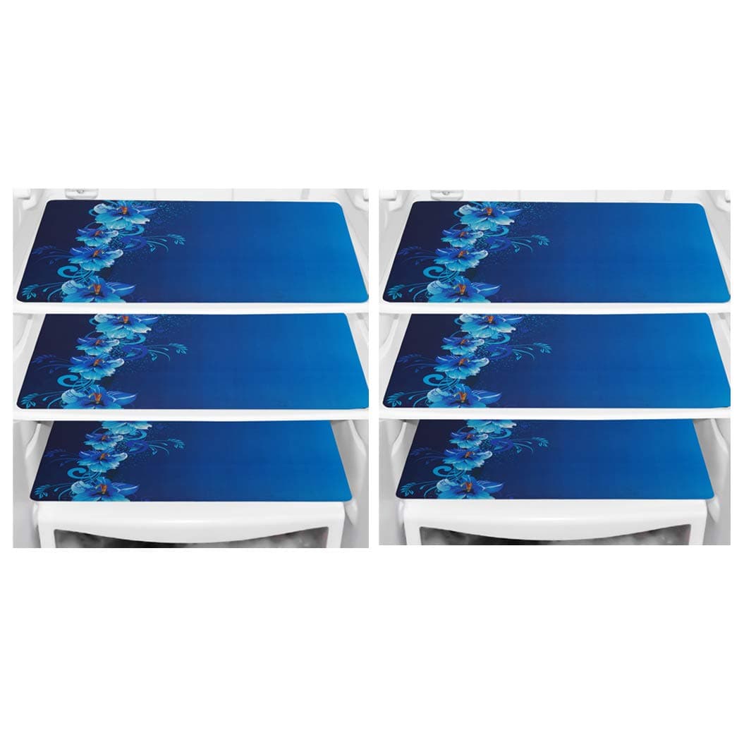 KANUSHI® PVC Fridge Multi Purpose Mats/Fridge Mats Set of 6 / Refrigerator Mats Set (FRIMAT-BLUE-FLORAL-06)