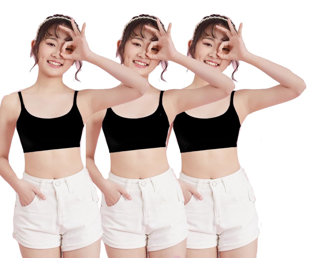 BRAAFEE Pack of 3 Girls Beginners Non Padded Teenager Full Coverage Cotton Stater Kids Bra AAJ8066