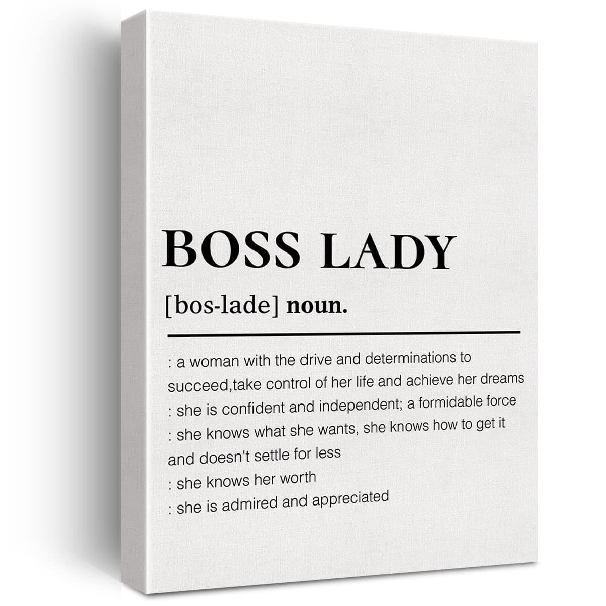 Boss Lady Canvas Wall Art Motivational Girl Boss Definition Canvas Print Painting Office Home Wall Decor Framed Mentor Gift 12x15 Inch