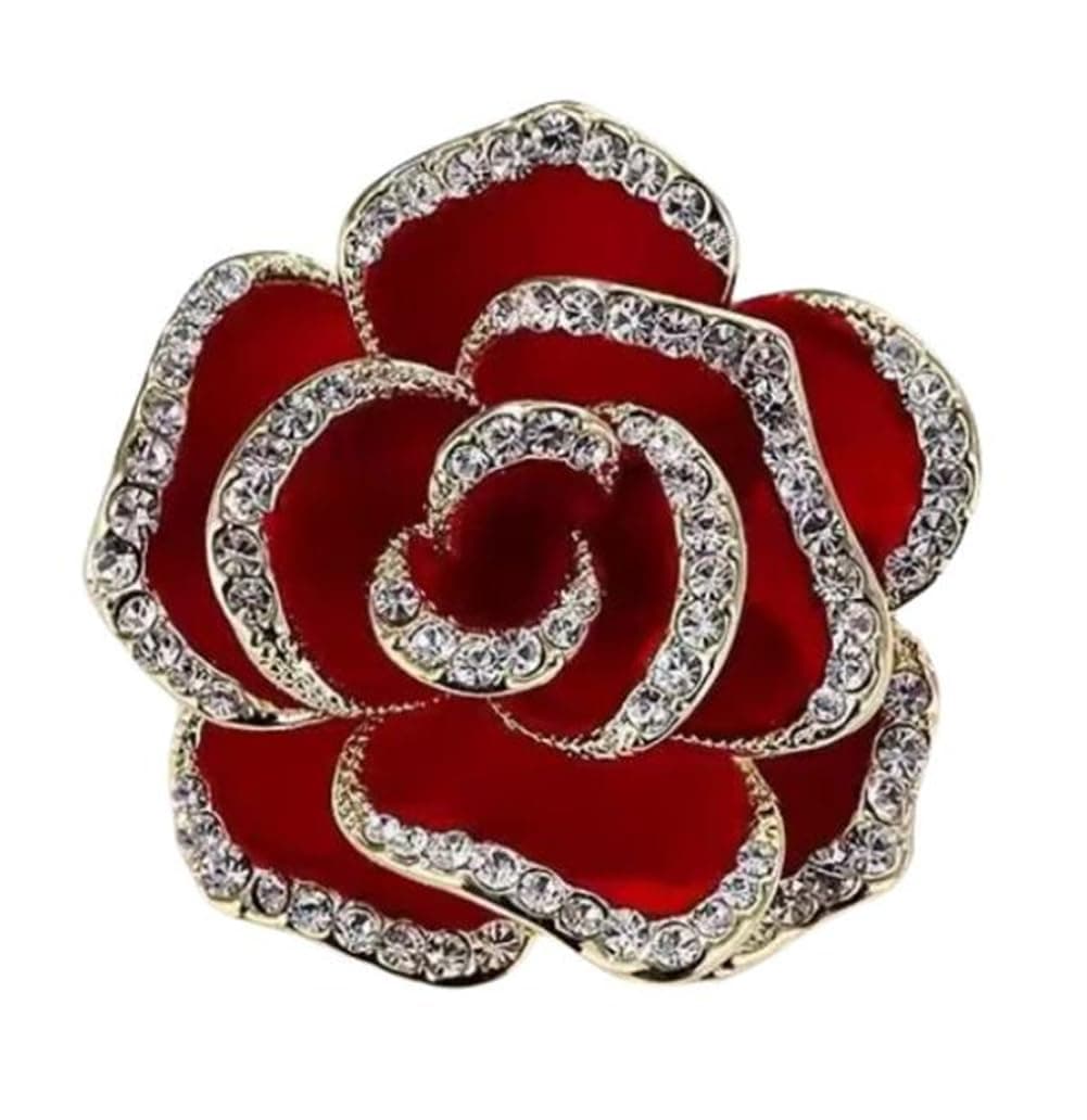 Crystal Rhinestone Red Flower Brooch Women's Camellia Pin Rhinestone Floral Brooch Ladies' Fashion Clothing Brooch Jewelry Accessory, Metal, no gemstone