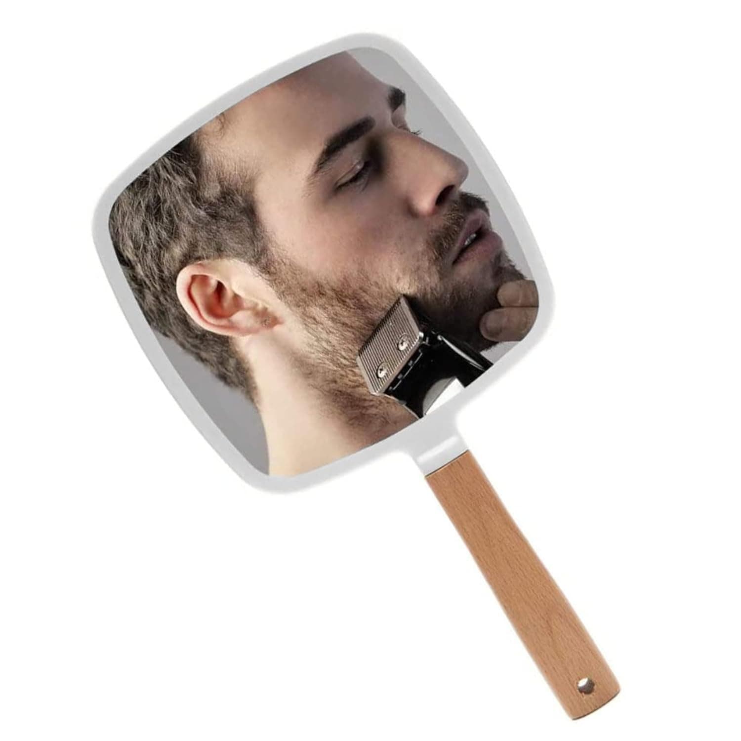 Trifecta Single-Sided Portable Travel Handheld Vanity Mirror with Hanging Hole in Handle Hand Mirror with Comfy Handle for Makeup,Small Cute Wood Hand Mirror(Square, White Pack of 1)