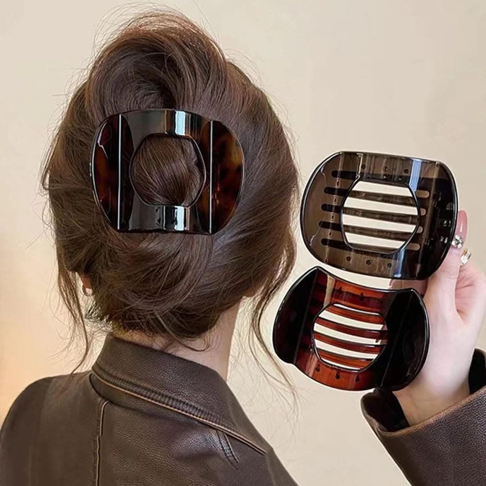 Ashkash 2Pcs Korea Style Vintage Elegant Hair Claw Clips Arc Shape Geometric Hairpin - Large Curved Design Duckbill Clip with Mixed Colors - Chic Women's Hair Accessory