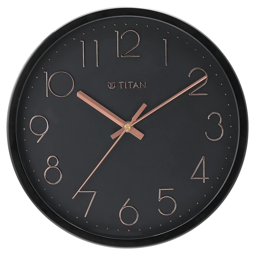 Titan Contemporary Wall Clock with Black Body and Gold Accents, Silent Sweep, Model W0003PA01 | 30.8 cm x 30.8 cm x 4.0 cm