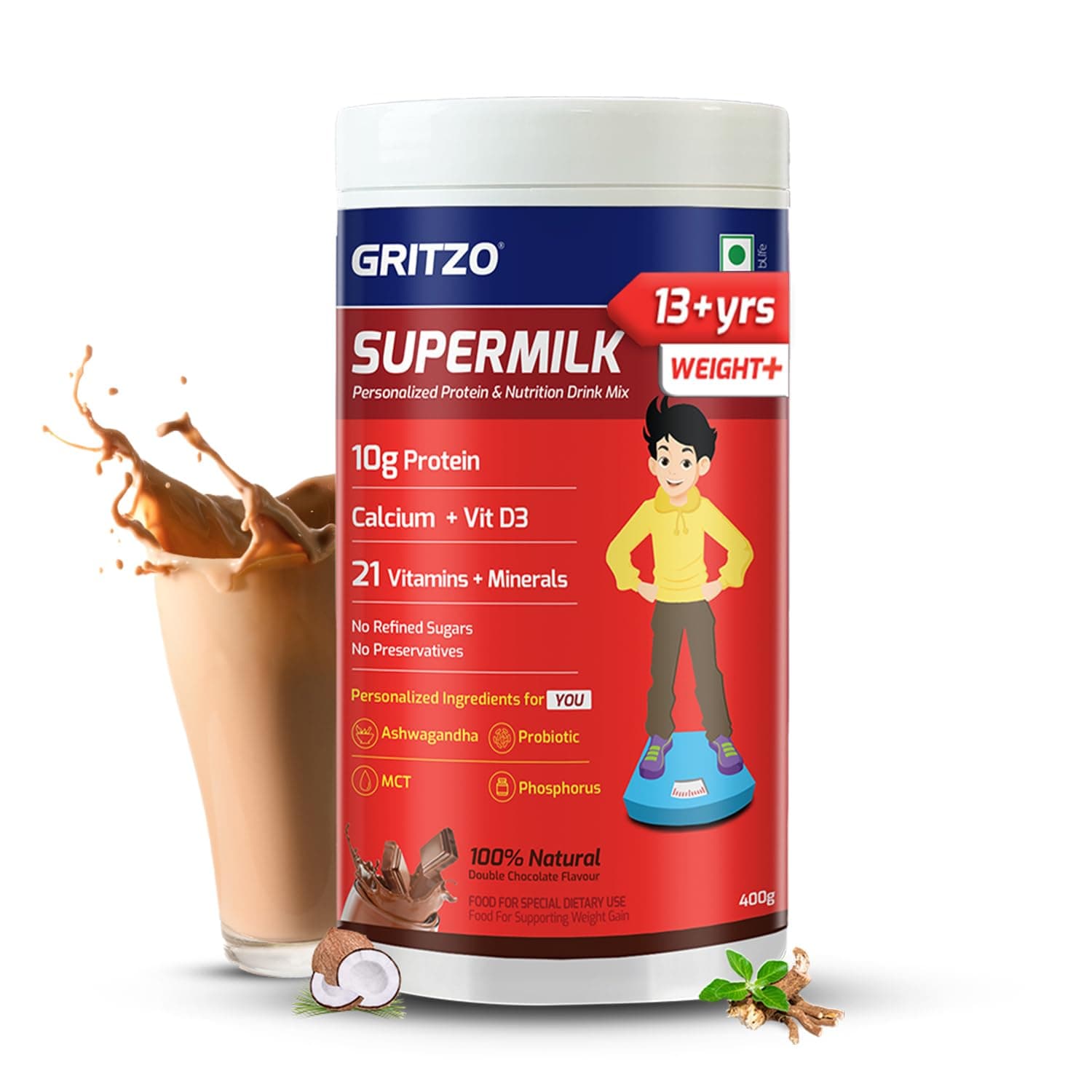 Gritzo SuperMilk Weight+ (13+ Boy), Double Chocolate, 400g