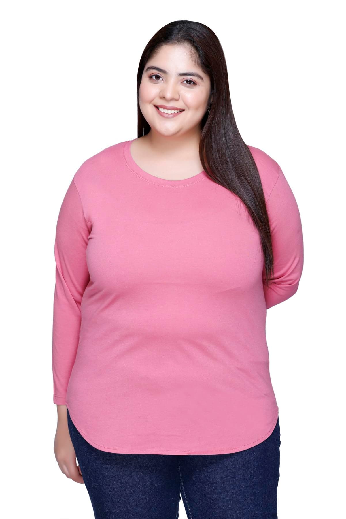 RYSH Women's Solid Cotton Plus Size Longline T-Shirt Full Sleeves